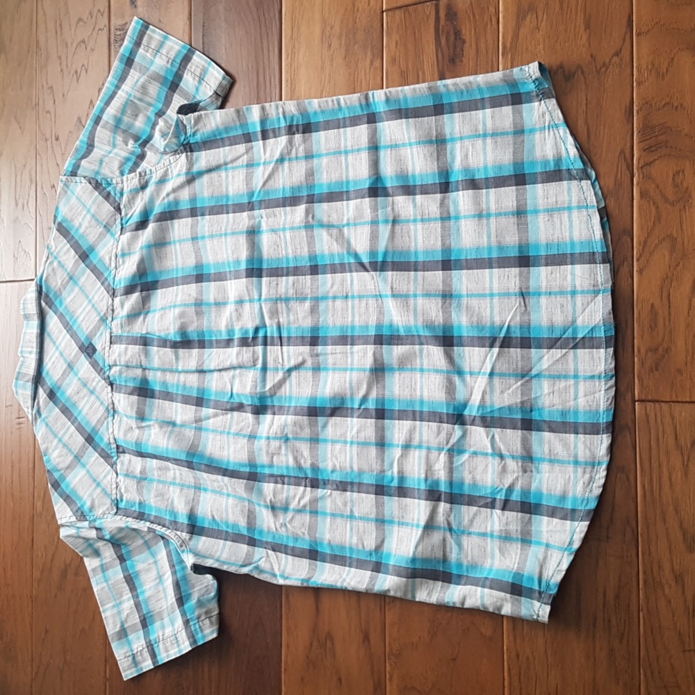 Men's Prana Short Sleeve Blue Plaid Organic Cotton Blend Button Down Size S - Picture 9 of 13